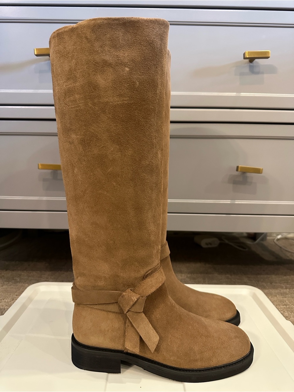 Tall Tan Suede Knee-High Boots - Classic Women’s Riding Style. Free People